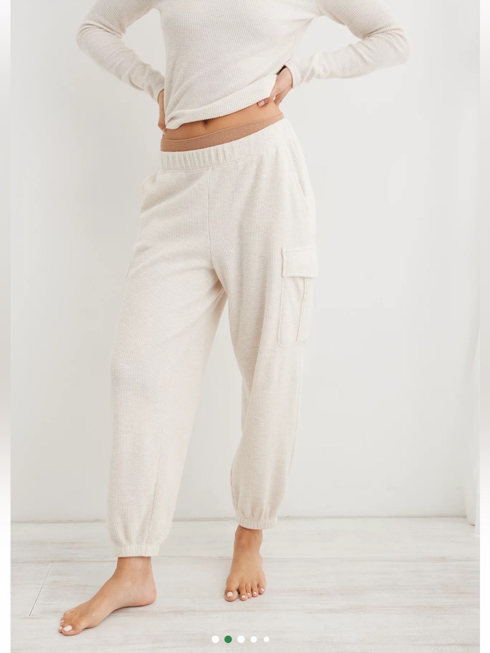 aerie Traveler Waffle Cargo Joggers in Heather Frost Size XS